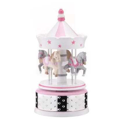 Zdjęcie Orginalna grająca Karuzela z konikami RÓŻOWA 20cm