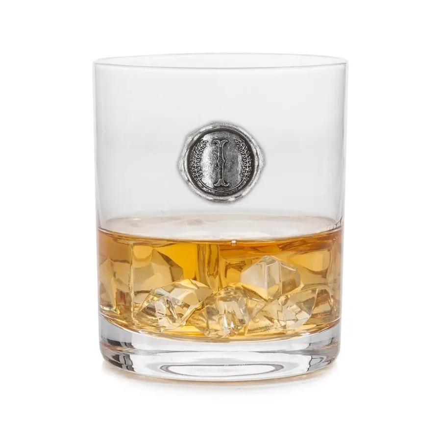 obrazek 1 Szklanka do whisky z cynowym monogramem z literą „I” - stylowy prezent dla niego lub dla niej