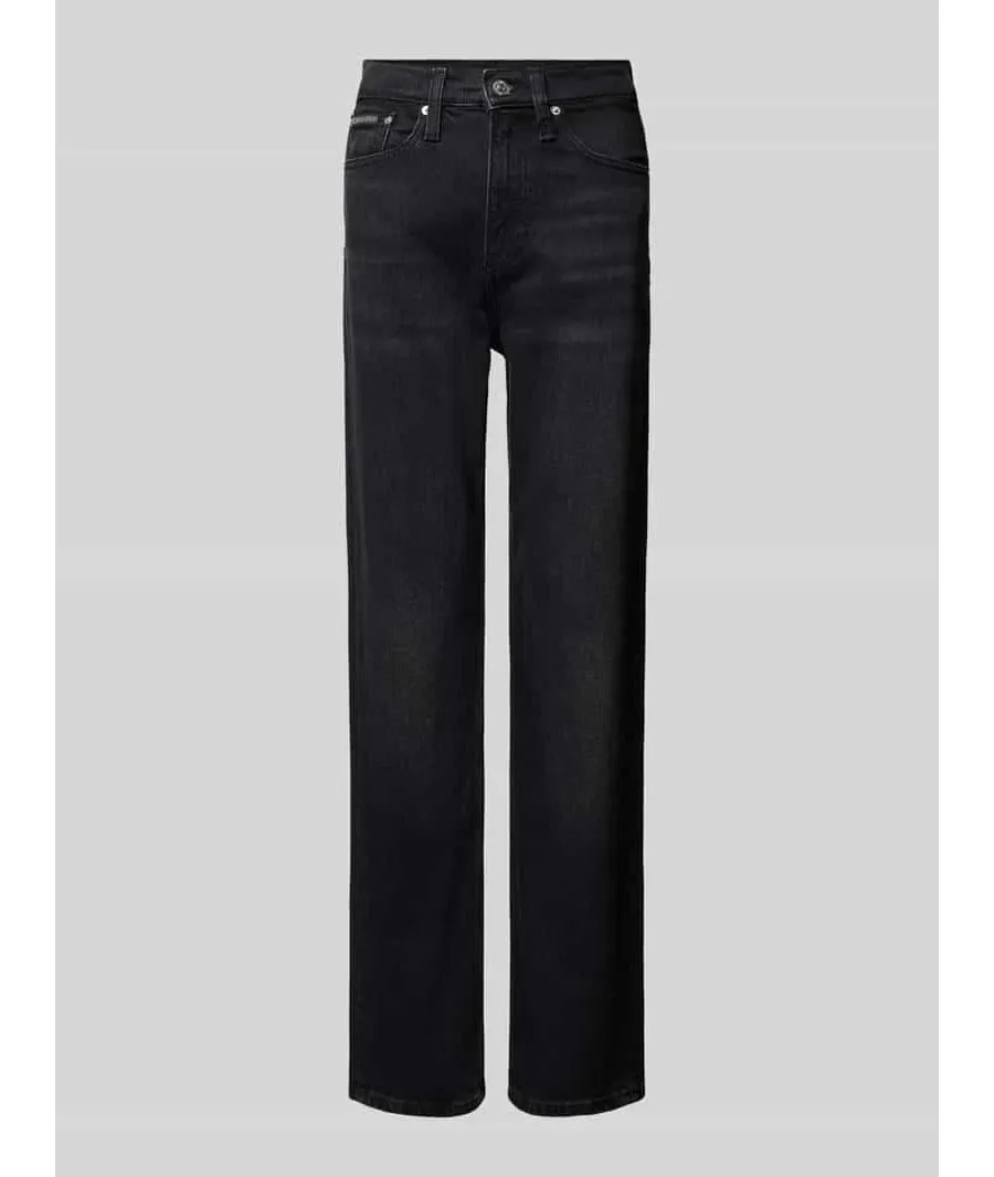 obrazek 1 Jeansy z wysokim stanem o kroju straight fit z detalem z logo