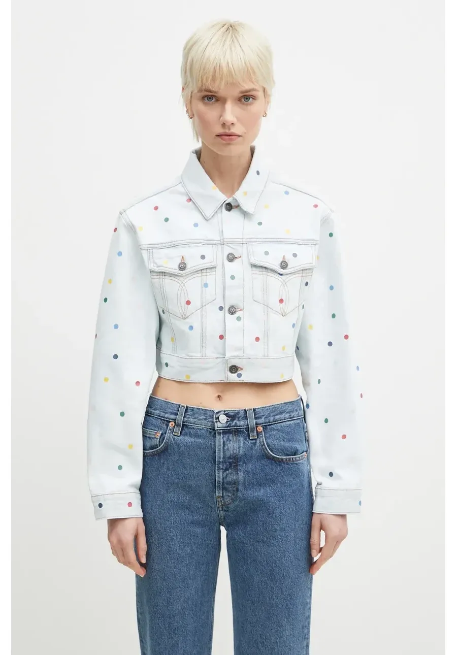 obrazek 1 Fiorucci kurtka jeansowa bawełniana Confetti Dot Cropped Denim kolor niebieski przejściowa W02SPDJA308DN03DN08