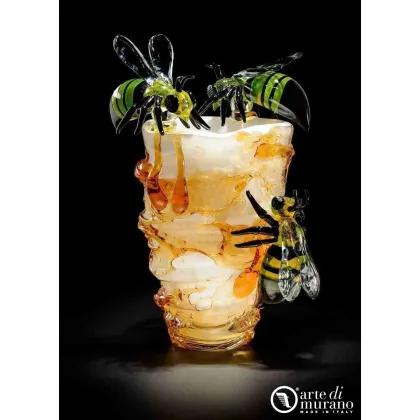 Zdjęcie Plaster miodu z 3 pszczołami w oryginalnym szkle Murano