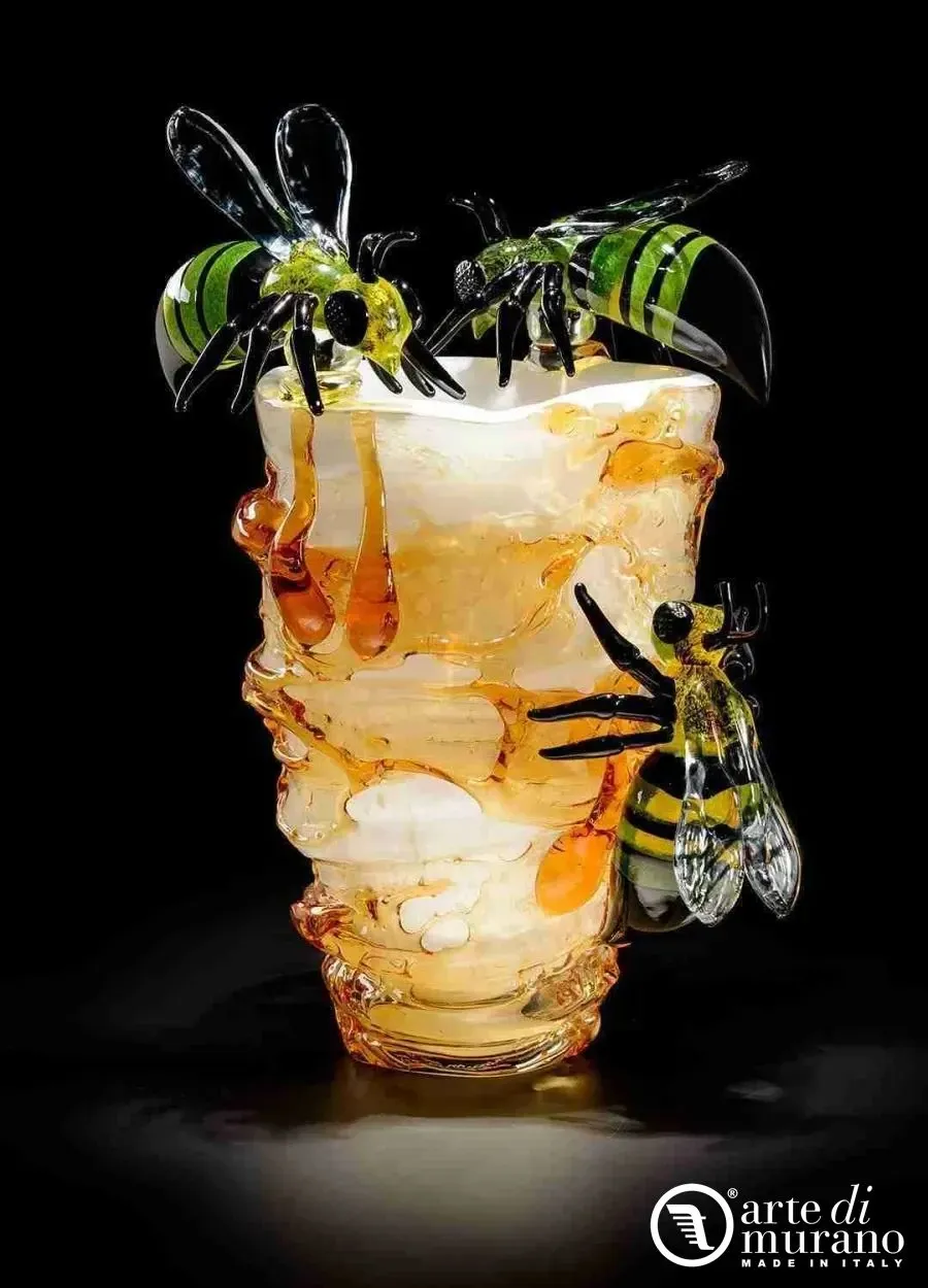 obrazek 1 Plaster miodu z 3 pszczołami w oryginalnym szkle Murano