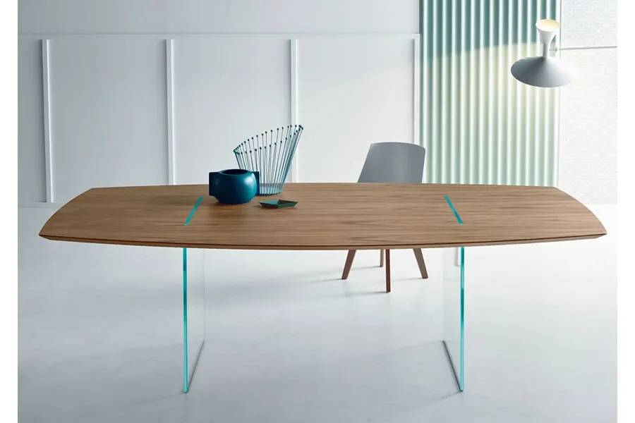 obrazek 1 Reprezentacyjny stół z drewnianym blatem i szklaną podstawą - Tonelli Design