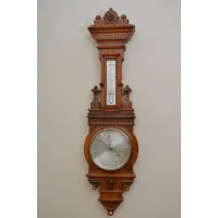 Zdjęcie Antyk - Znakomity, późno wiktoriański barometr aneroidowy z dębu, z mosiężną ramką