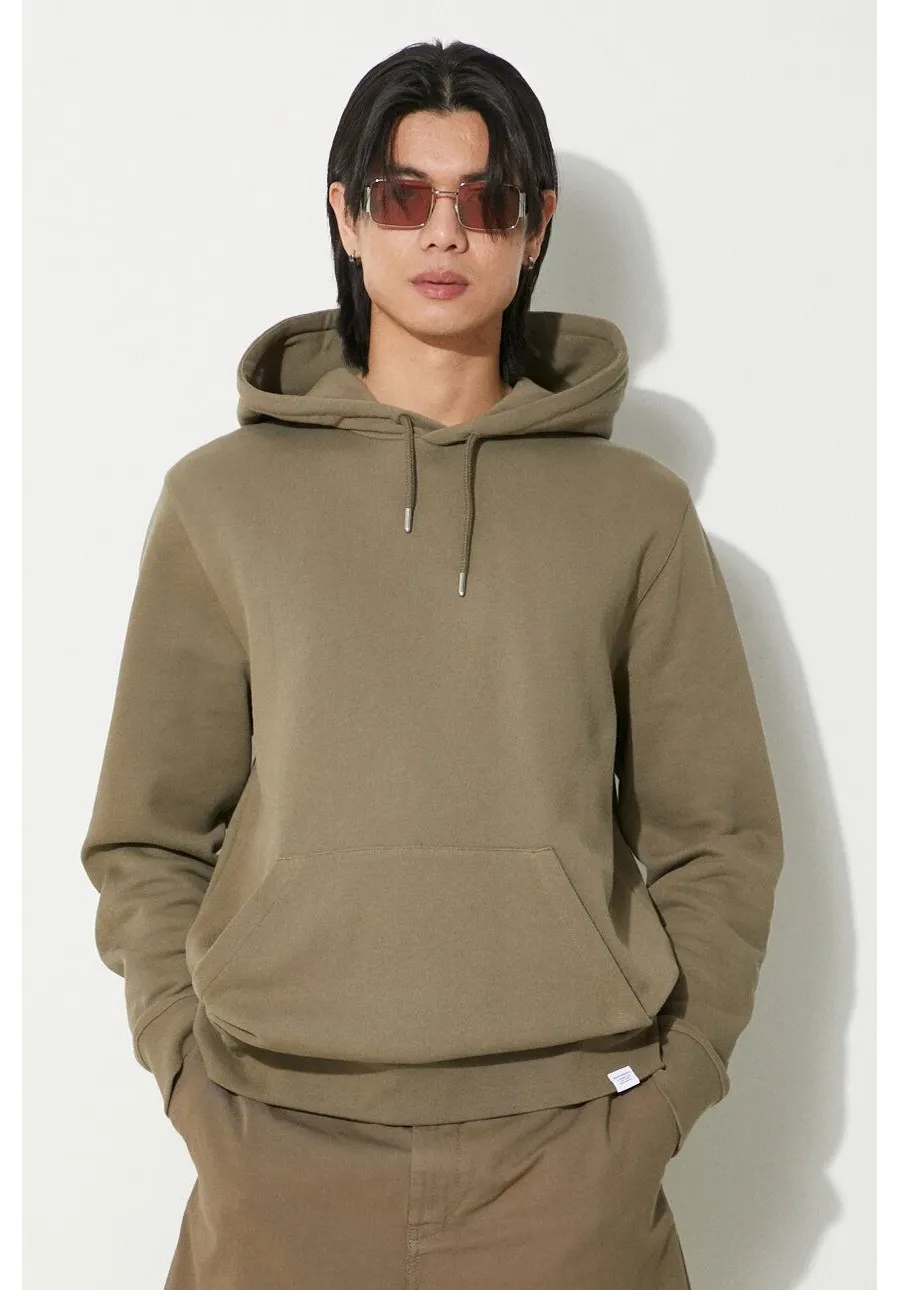 obrazek 1 Norse Projects bluza bawełniana Vagn Slim Organic męska kolor zielony z kapturem gładka N20.1276.8076