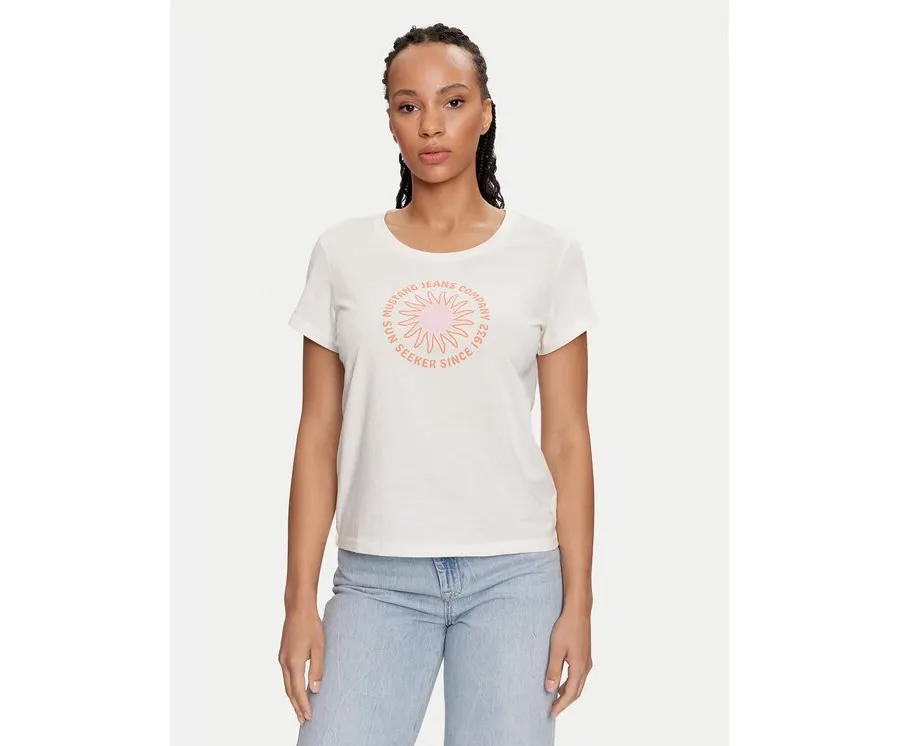 obrazek 1 Mustang T-Shirt Alma 1015179 Écru Regular Fit