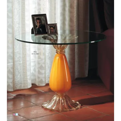 Zdjęcie Miodowo-złoty stolik kawowy ze szkła Murano z podstawą ze starego złota i kryształu – Il Paralume Marina