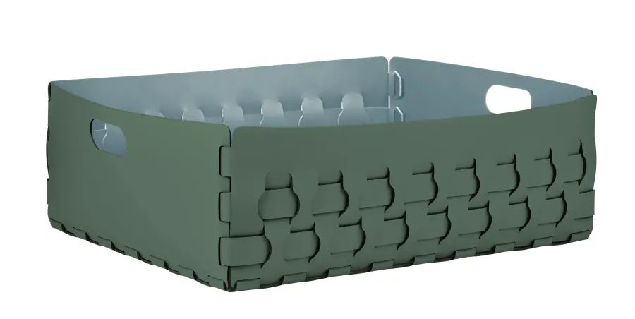 obrazek 1 Kosz Dubai o wymiarach 60x50xH20 cm w kolorze liści eukaliptusa