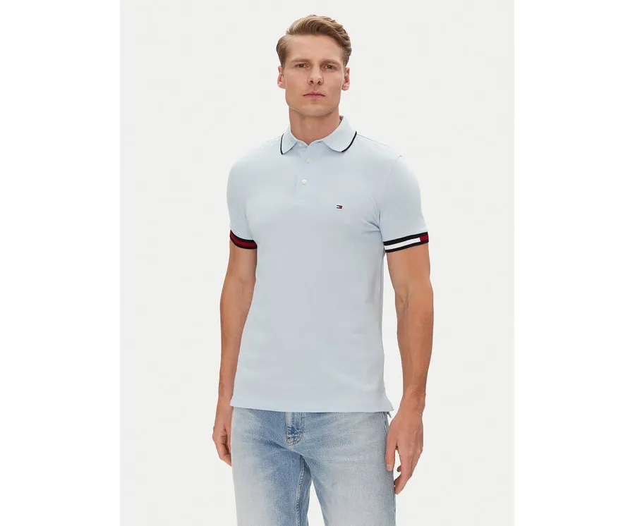 obrazek 1 Tommy Hilfiger Polo Flag Cuff MW0MW38458 Błękitny Slim Fit