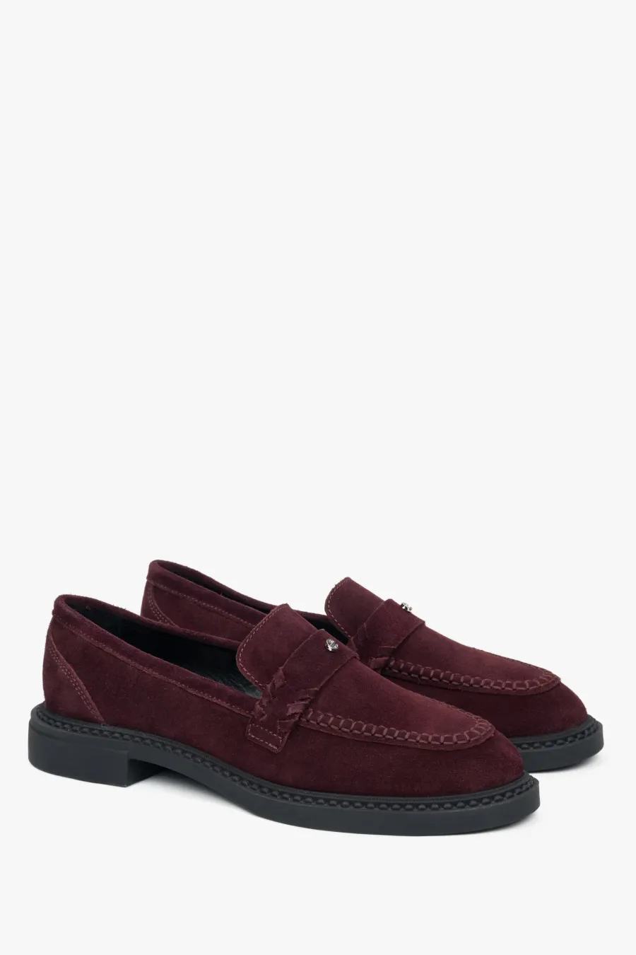 obrazek 1 Estro: Burgundowe loafersy damskie typu Penny z włoskiego weluru naturalnego Premium