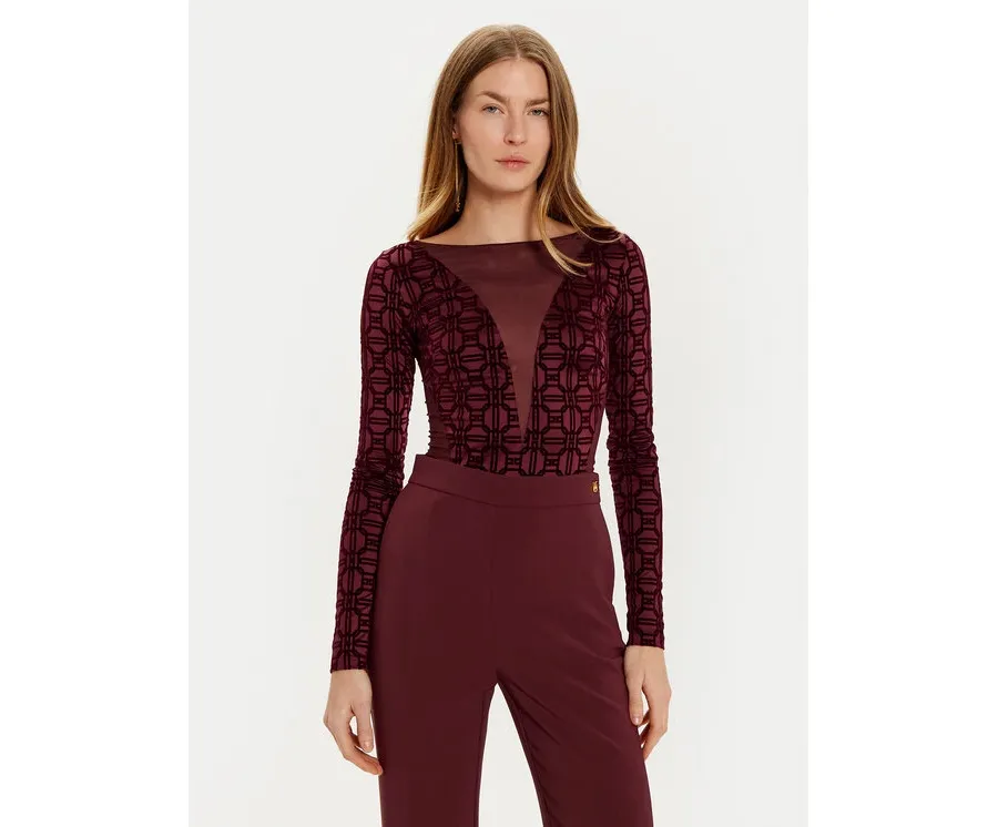 obrazek 1 Elisabetta Franchi Body BO-011-47E2 Bordowy Slim Fit
