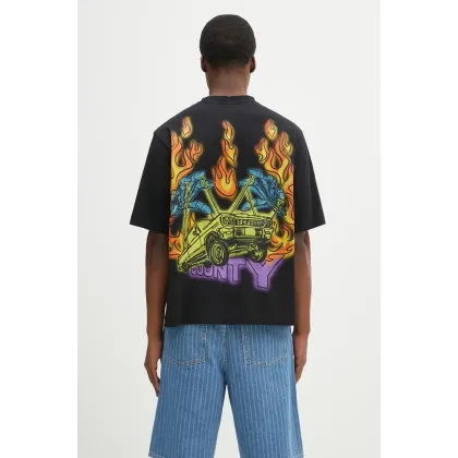 Zdjęcie Marcelo Burlon t-shirt bawełniany County Flame Boxy T-Shirt Black Red męski kolor czarny z nadrukiem CMAA05AS25JER0071025