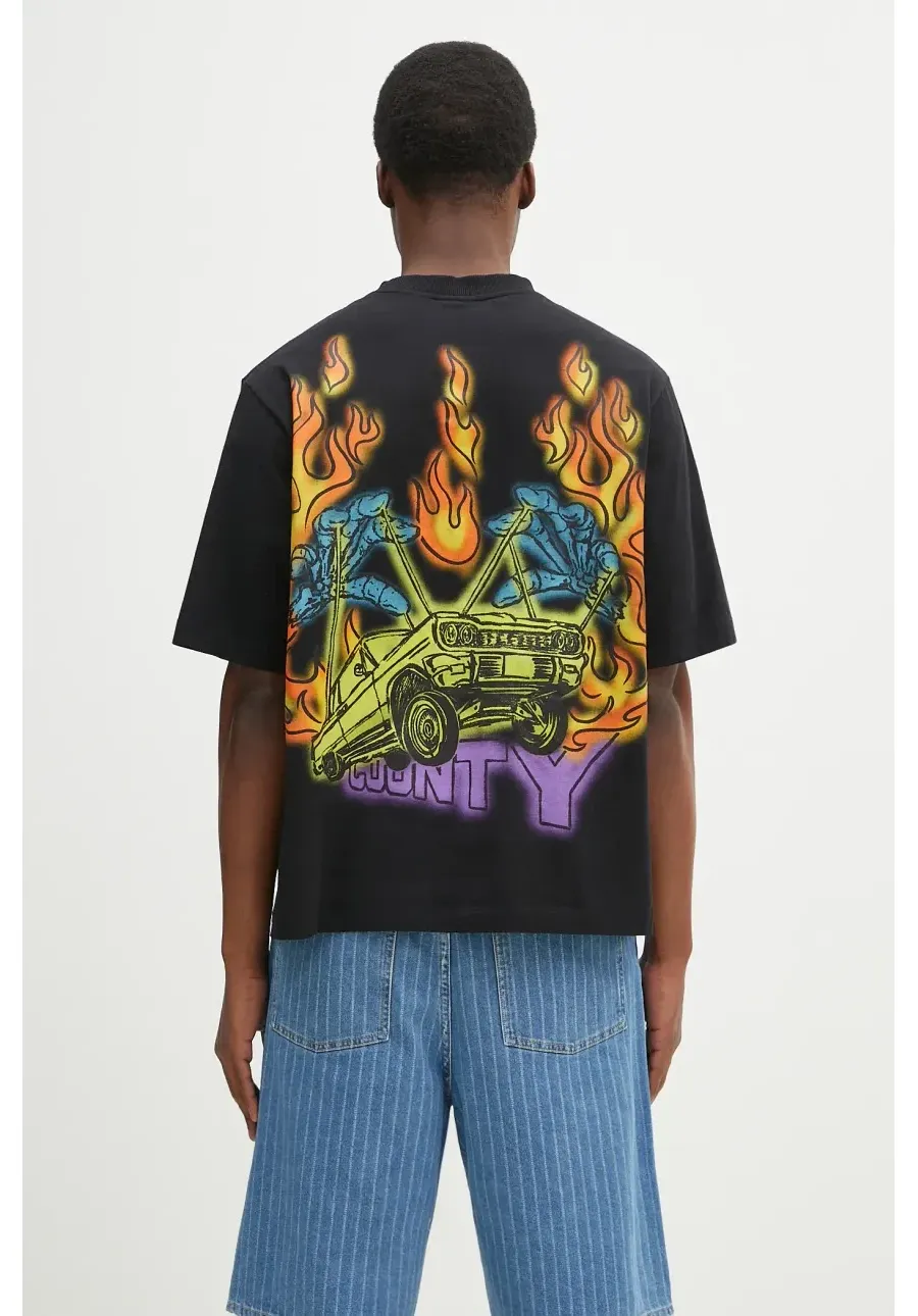 obrazek 1 Marcelo Burlon t-shirt bawełniany County Flame Boxy T-Shirt Black Red męski kolor czarny z nadrukiem CMAA05AS25JER0071025