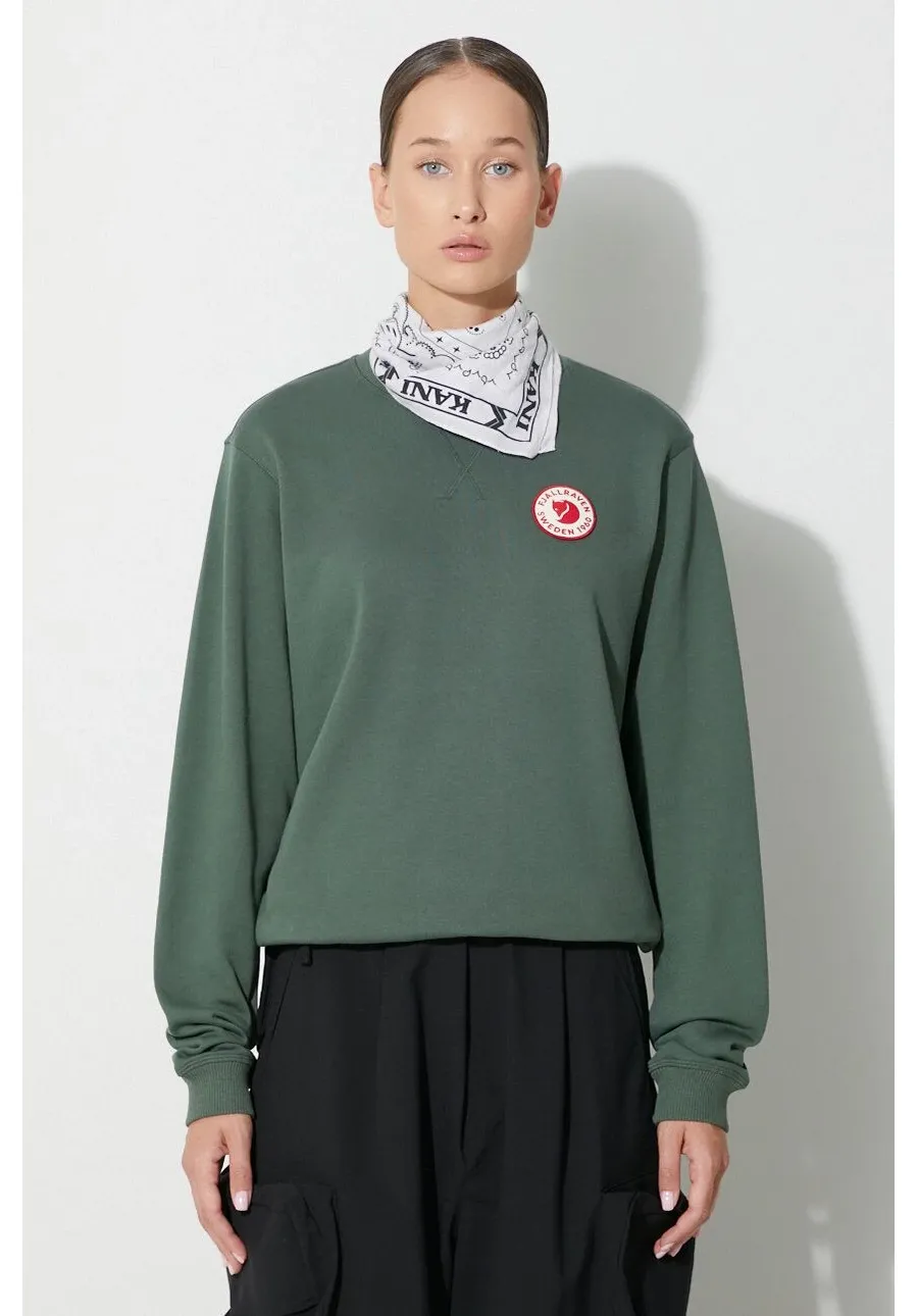 obrazek 1 Fjallraven bluza bawełniana 1960 Logo Badge Sweater damska kolor zielony z aplikacją  F87230
