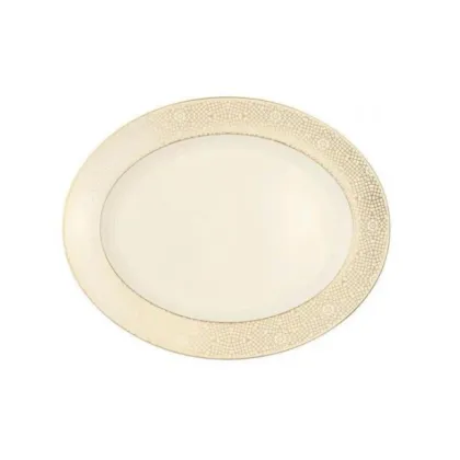 Zdjęcie Wyjątkowy porcelanowy owalny półmisek zdobiony klasycznym misternym złotym wzorem – Tettau