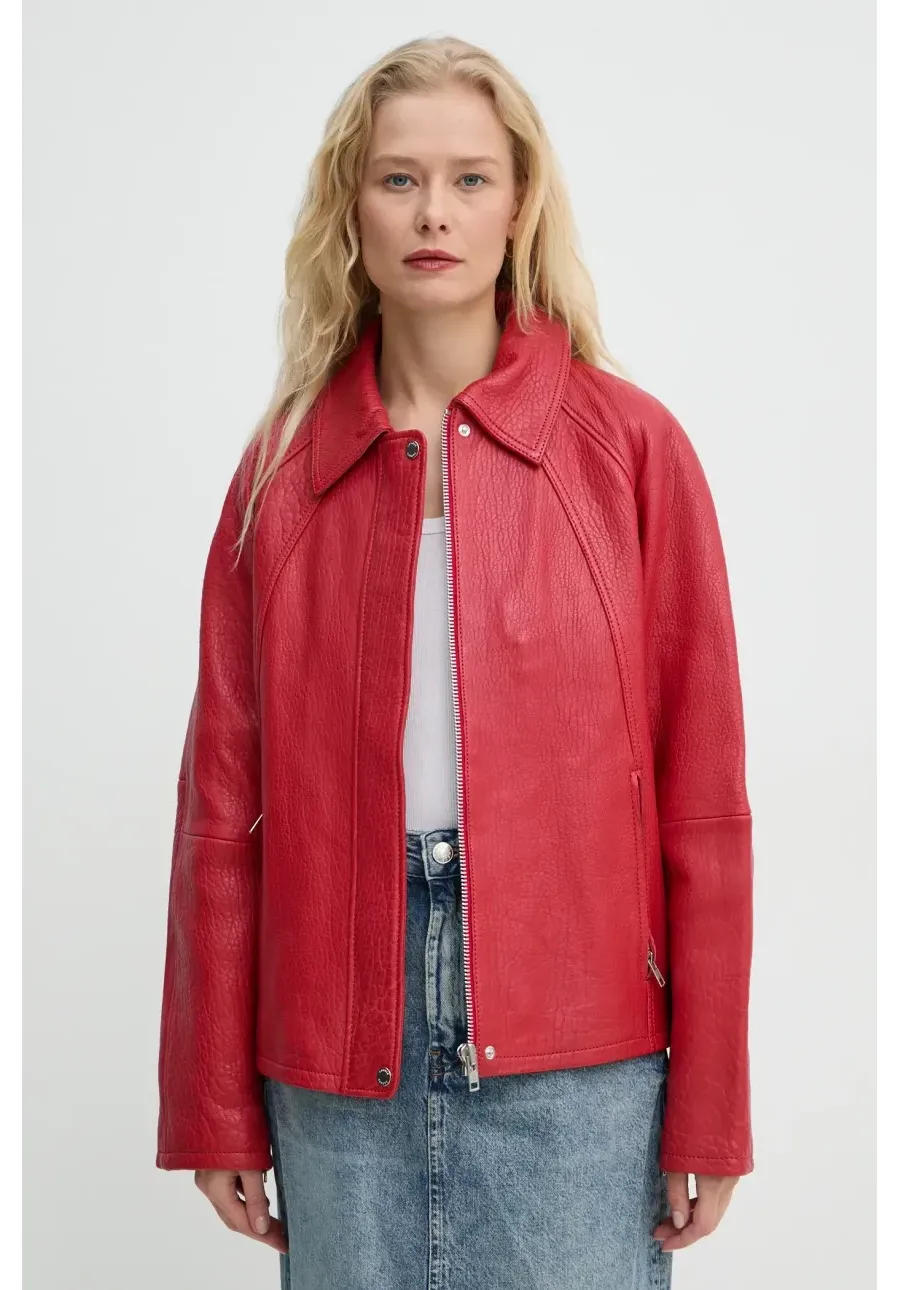 obrazek 1 Samsoe Samsoe kurtka skórzana SANOK damska kolor czerwony przejściowa F24400104