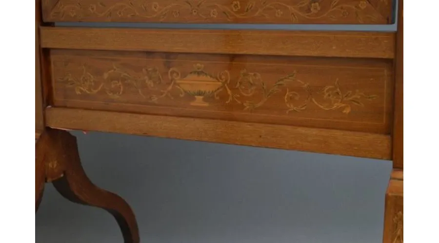 obrazek 6 Wyjątkowe edwardiańskie, mahoniowe i inkrustowane lustro stojące - antyk
