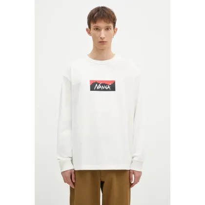 Zdjęcie Nanga longsleeve Eco Hybrid Box Logo Longsleeve męski kolor biały z nadrukiem NW2431.1E150.A