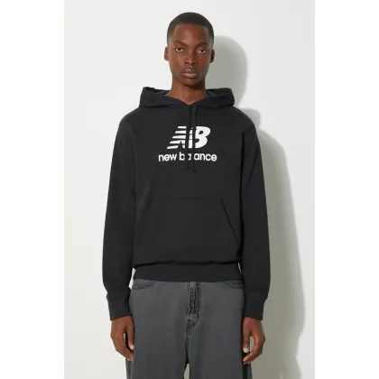 Zdjęcie New Balance bluza męska kolor czarny z kapturem z nadrukiem MT31537BK-7BK
