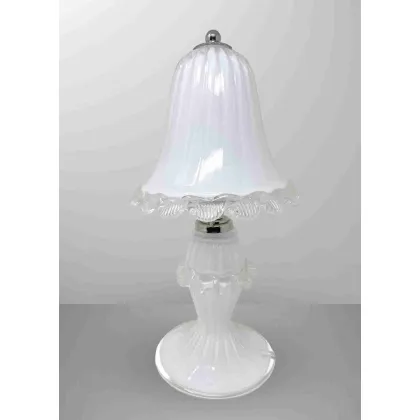 Zdjęcie Oryginalna lampa z dmuchanego szkła Murano w kolorze mleczno-białym z przezroczystymi kryształowymi ozdobami