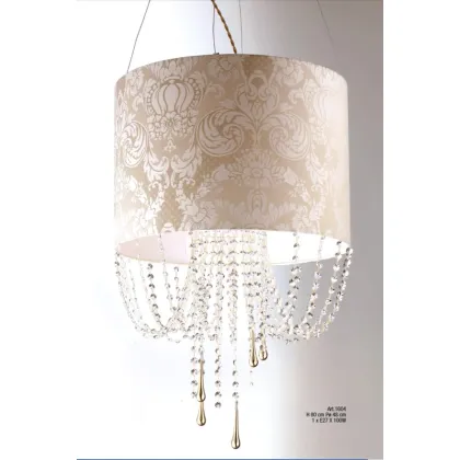 Zdjęcie Piękny żyrandol z abażurem z kryształowymi elementami Asfour i kroplami w kolorze złota ze szkła Murano - Il Paralume Marina