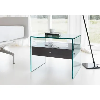 Zdjęcie Mały szklany stolik z drewnianą półką - Tonelli Design