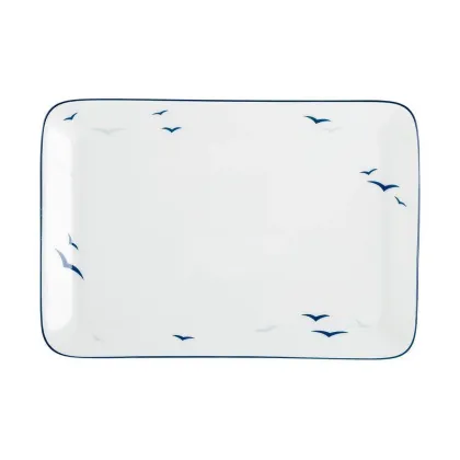 Zdjęcie Porcelanowy prostokątny talerz 18×12,50 cm zdobiony motywem ptaków - Tettau