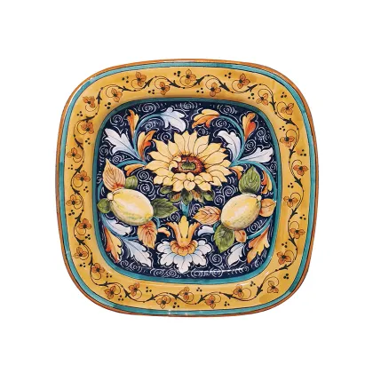 Picture Italian ceramic plate decorated with a sunflower and citrus motif