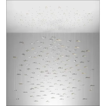 Zdjęcie Elegancki żyrandol z przezroczystych i złotych krążków ze szkła Murano – Il Paralume Marina