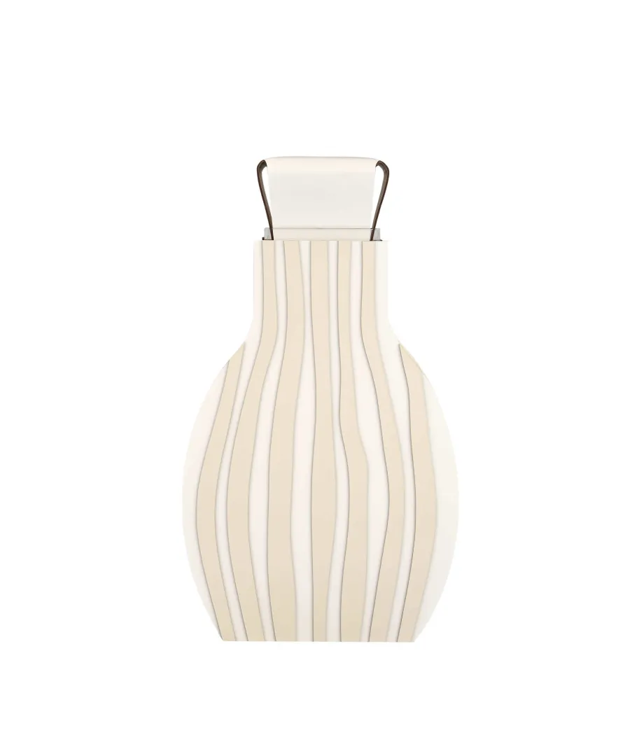 obrazek 1 Wyjątkowy wazon Otto 9x24xH44 cm ze skóry w kolorze białym i waniliowym w pasy