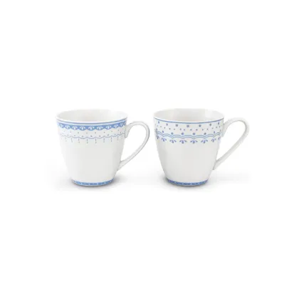 Zdjęcie Zestaw dwóch porcelanowych kubków zdobionych delikatnym jasnoniebieskim motywem – Leander