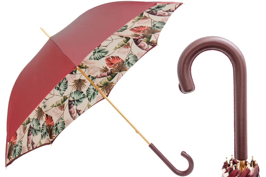 obrazek 1 Prestiżowy parasol damski w kolorze burgundowym zdobiony motywem roślinnym - Pasotti
