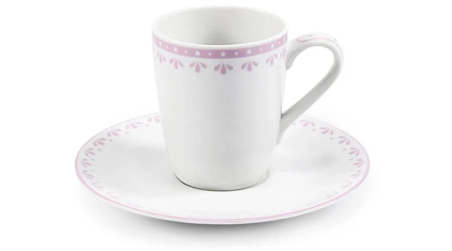 obrazek 1 Piękna filiżanka do espresso z porcelany w kolorze różowym z delikatnym zdobieniem z kolekcji HyggeLine – Leander