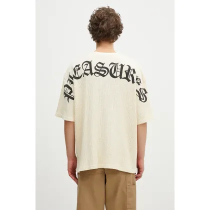 Zdjęcie PLEASURES t-shirt bawełniany Neural Thermal Shirt męski kolor beżowy z nadrukiem P24F048
