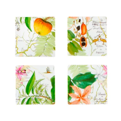 Picture Set of 4 porcelain coasters from the Amazōnia collection inspired by the flora and fauna of the Amazon - Vista Alegre