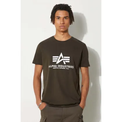 Zdjęcie Alpha Industries t-shirt bawełniany Basic kolor brązowy z nadrukiem 100501.413-BRAZOWY