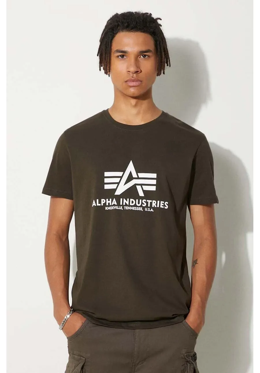 obrazek 1 Alpha Industries t-shirt bawełniany Basic kolor brązowy z nadrukiem 100501.413-BRAZOWY