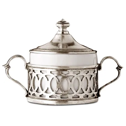 Picture A wonderful ceramic sugar bowl decorated with pewter
