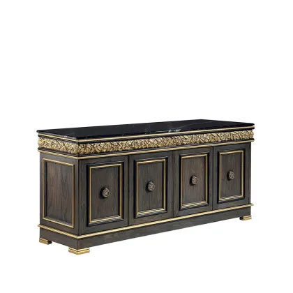 Zdjęcie Antyczne złoto na drewnie i czarny marmur - elitarny kredens RANDA - Collecion Alexandra