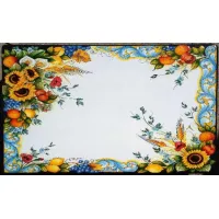 Picture Rectangular garden table top made of volcanic lava decorated with a floral motif – Ceramiche Valchida