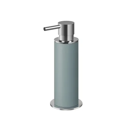 Picture Elegant light blue dispenser Ø7xH19 cm with chrome finish