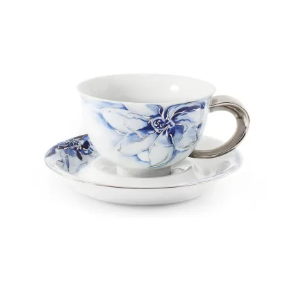 Zdjęcie Porcelanowa filiżanka do herbaty ze spodkiem malowana kobaltem i platyną – Rudolf Kampf
