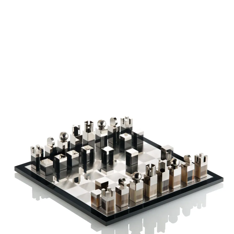 picture 1 Stylish chessboard made of mirrored glass and wood with black gloss lacquered - Arcahorn