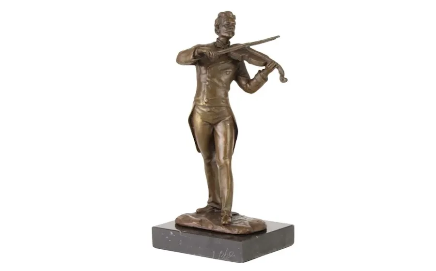 obrazek 1 Piękna stylowa rzeźba przedstawiająca skrzypka z brązu