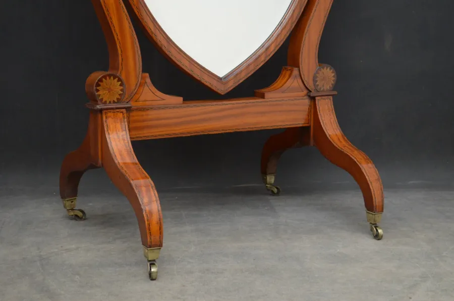 obrazek 7 Eleganckie edwardiańskie satynowe drewno - inkrustowane, tarczowe lusterko