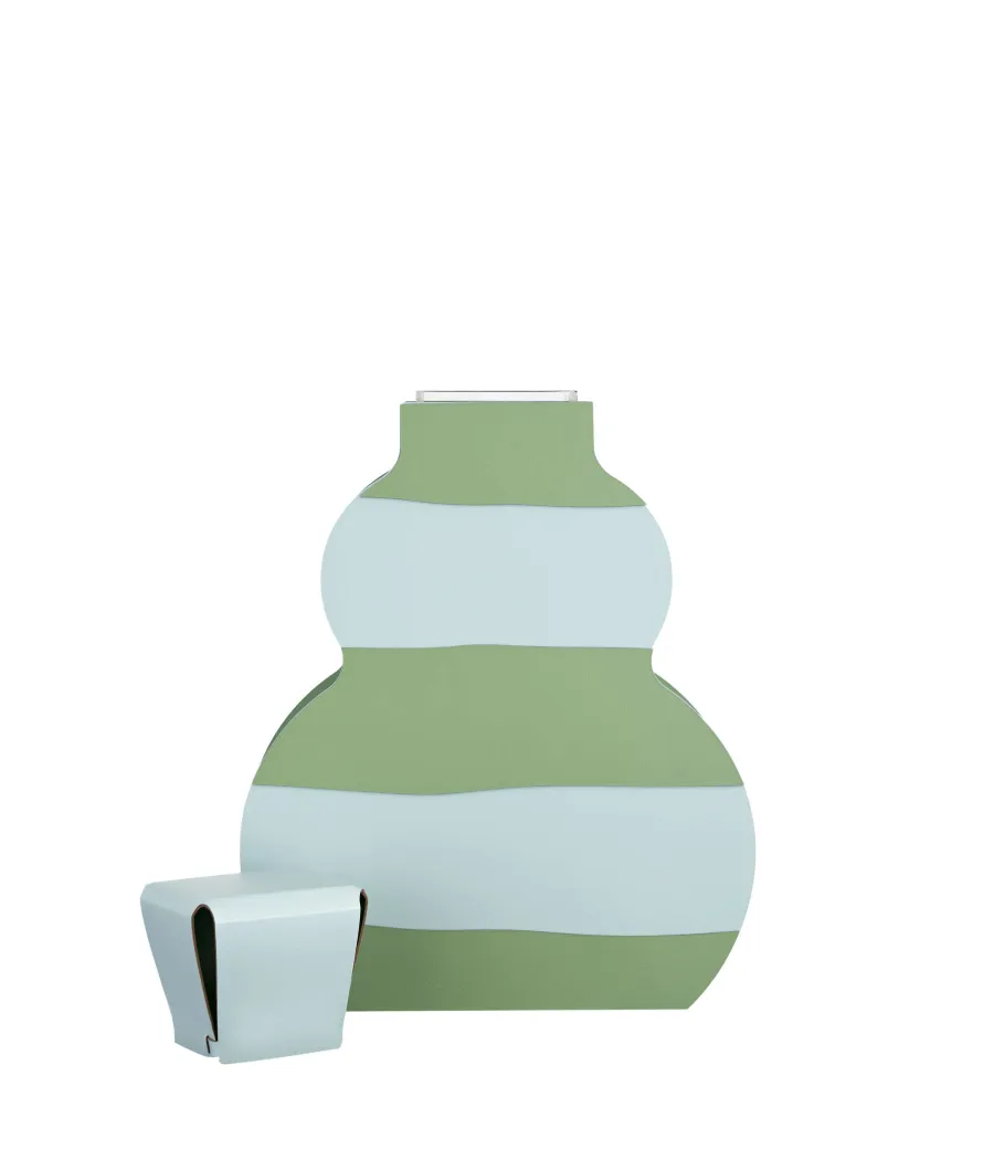 obrazek 3 Unikalny skórzany wazon Otto 9x33xH45 cm w poziome pasy w kolorze jasnobłękitnym i eukaliptusa