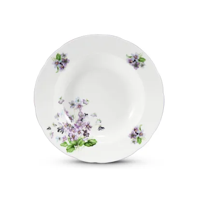 Zdjęcie Stylowy porcelanowy głęboki talerz zdobiony małymi kwiatami fiołków – Leander