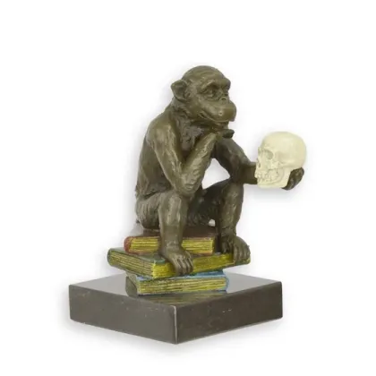 Zdjęcie Ekskluzywna brązowa rzeźba filozofującej małpy Darwina