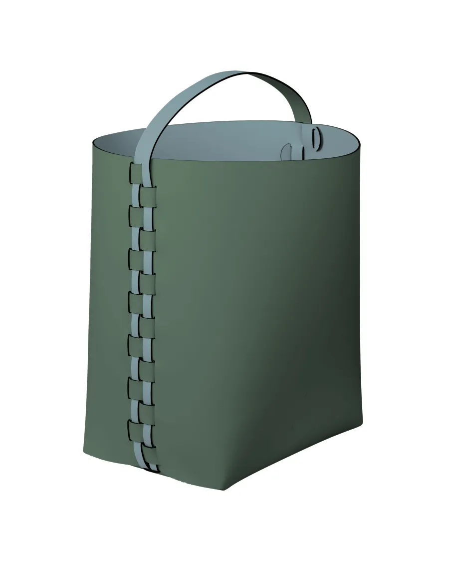 obrazek 1 Skórzany kosz Helena 35x30xH45 cm w stylowym kolorze liści eukaliptusa