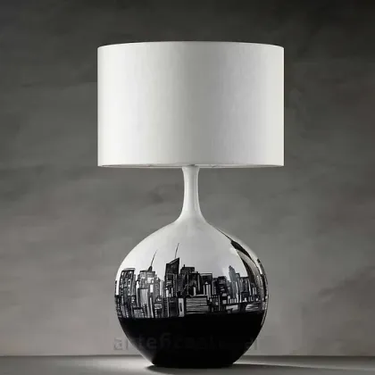 Zdjęcie Piękna niepowtarzalna lampa z kulistą ceramiczną podstawą